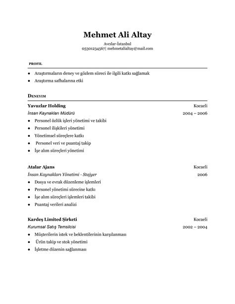 Boş CV Örnekği Boş CV İndir Word PDF Form Legal