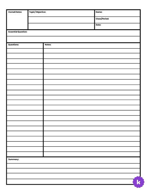 Cornell Notes Lined For Teachers Perfect For Grades 10th 11th