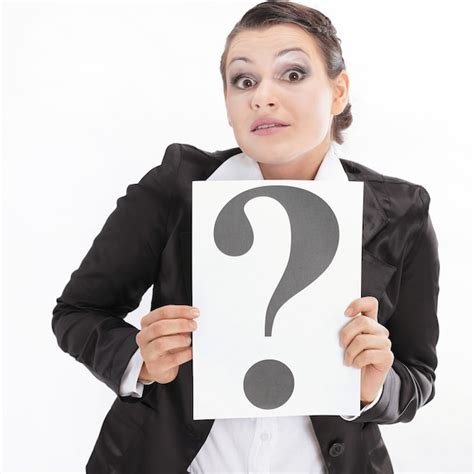 Premium Photo Confused Business Woman Showing A Question Mark Isolated On White