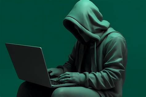 Premium Ai Image Hacker In Hood Wearing Computer Use Laptop Device