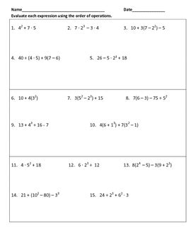 This worksheet explains how to evaluate expressions for the given value of a variable. Evaluating Expression Using Order of Operations Warm-Ups ...