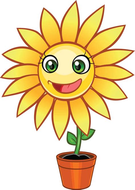 Pretty Happy Kawaii Flower Cartoon In Pot Yellow Sunflower Vinyl Dec