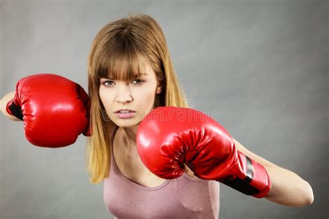 Woman Wearing Boxing Gloves Stock Image Image Of Training Gloves