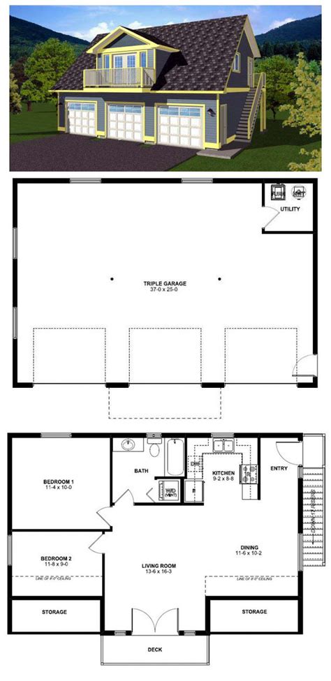 3 Car Garage Apartment Plan Number 90941 With 2 Bed 1 Bath Carriage