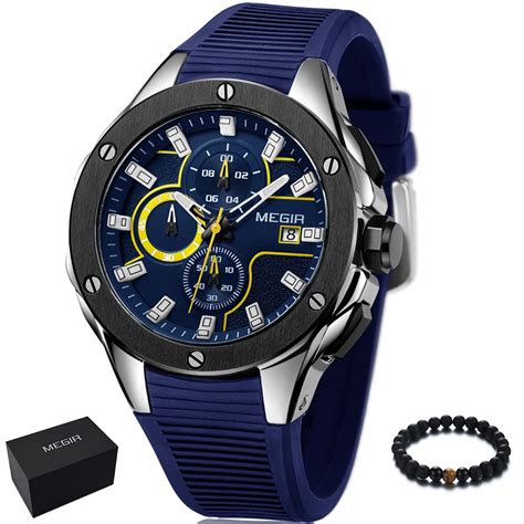 Megir Fashion Watch Men Quartz Luxury Brand Military Sport Watch Blue