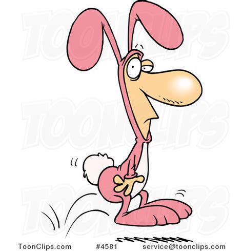 Cartoon Guy Hopping In A Bunny Suit 4581 By Ron Leishman