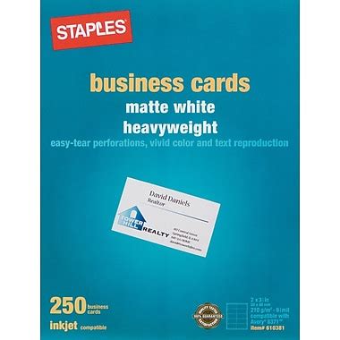 Staples' raised print option raises the price to $49.99 for 250 cards, and the executive option, printed on 80 lb. Staples® Inkjet Business Cards | Staples®