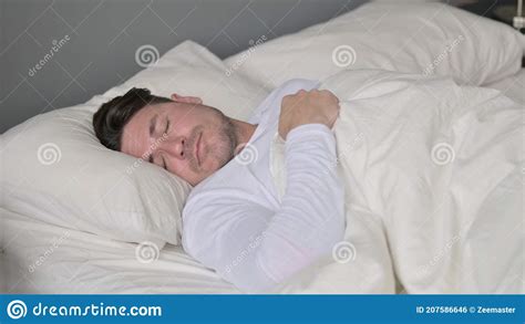 Insomniac Middle Aged Man Unable To Sleep In Bed Stock Photo Image Of