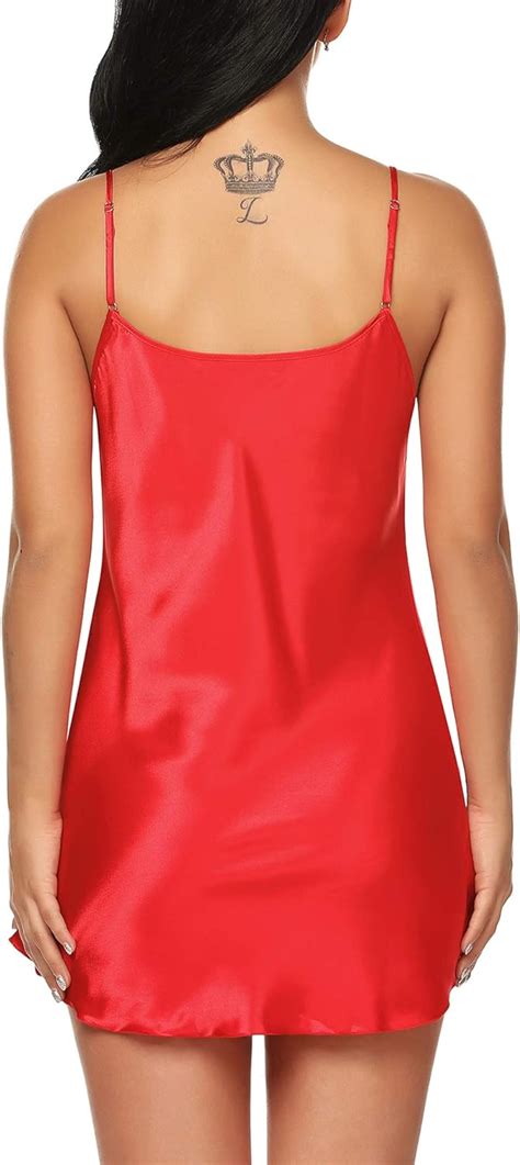 Rslove Women Negligees Mini Slip Satin Lingerie Sexy Chemise Silk Sleepwear Nightgown Amazon