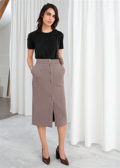 Houndstooth Button Up Pencil Skirt Pencil Skirt Casual Pencil Skirt