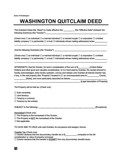 Free Washington Quitclaim Deed Form PDF Word