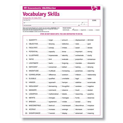 Leverage skills assessment test by merittrac to assess the job skills of the candidates. Workplace Vocabulary Skills Online Test for Pre-Employment ...
