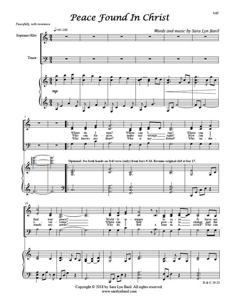If one of your top songs is missing, add it to the list so others can vote for it too. Peace Found In Christ - PDF Sheet music - Sara Lyn Baril