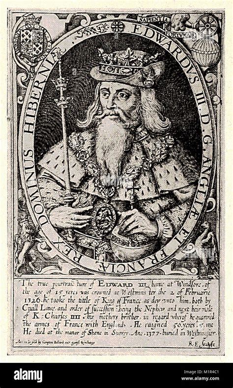 Portrait Of Edward Iii King Of England British Engraving 17th Century
