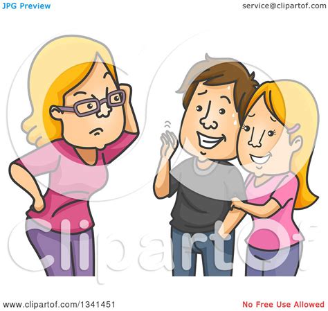 Clipart Of A Cartoon Caucasian Mother Grilling Her Teenage Daughters