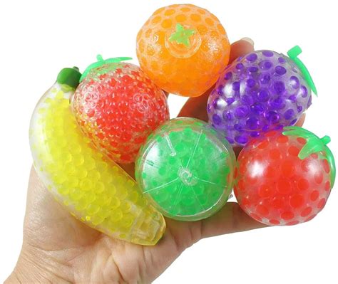 6 Fruit Water Bead Filled Gel Squeeze Stress Balls Fruit Squishy Toy Sensory Fidget Banana