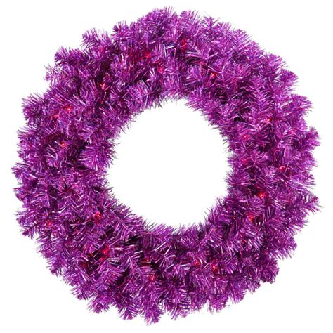 36 Pre Lit Wild Purple Tinsel Artificial Christmas Wreath Purple