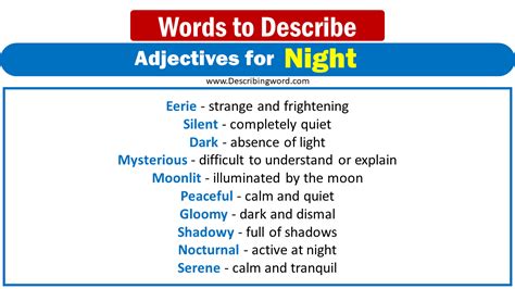 Best Adjectives For Night Words To Describe Night