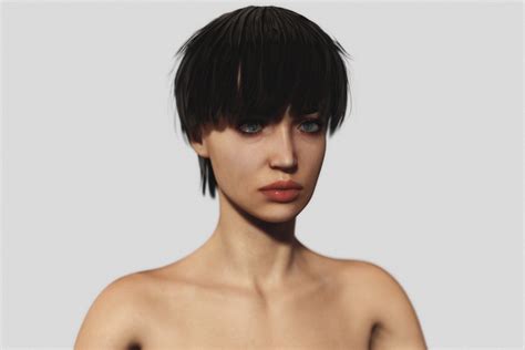 3D Model Nude Slim Brunette Woman With Tan Lines And Short Hair VR AR