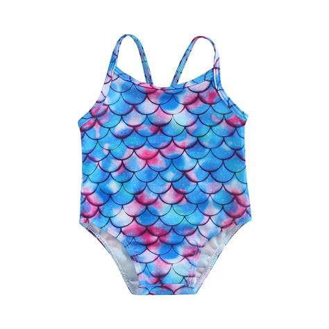 Imcute Kids Bathing Suit Summer Fish Scale Print Sleeveless One Piece