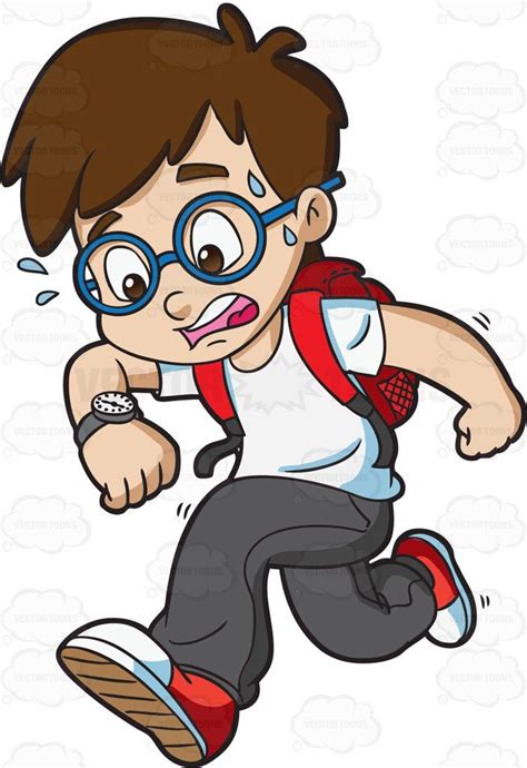A Boy Running Late Running Cartoon Cartoon Boy Work