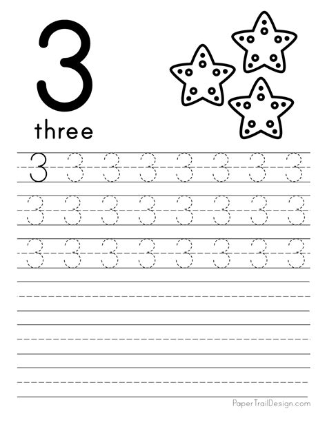 Tracing Number 3 Worksheet Worksheets For Kindergarten