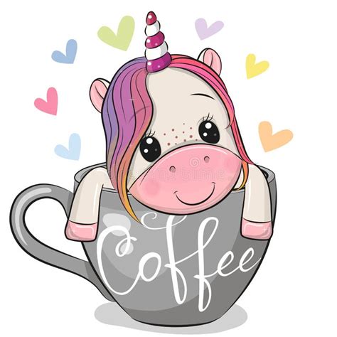 Unicorn Is Sitting In A Cup Of Coffee Stock Vector Illustration Of