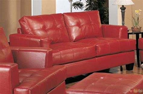 Samuel Red Bonded Leather Sofa And Love Seat Living Room Set