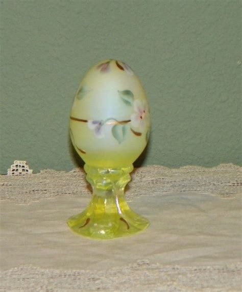 Fenton Art Glass Limited Edition Egg Iridized Signed Vaseline Etsy Glass Art Fenton Glass