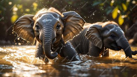 Premium Ai Image A Cute Baby Elephant Splashing Playfully Pic 2
