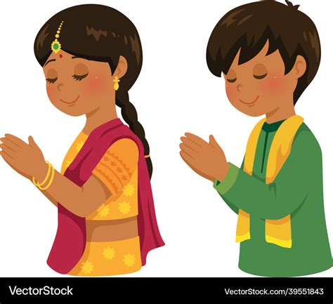 Indian Kids Praying Royalty Free Vector Image Vectorstock