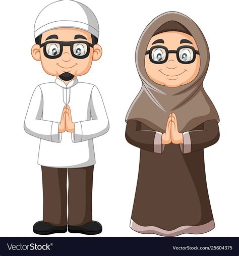 Cartoon Old Muslim Couple On White Background Vector Image On