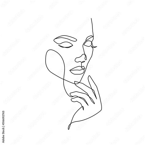 Elegant Woman Face One Line Drawing Continuous Line Art Drawing Of