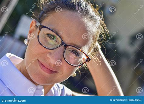 Close Up Nerdy Girl With Glasses Stock Image Image Of Girl Hair