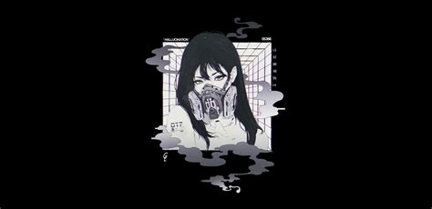 วอลเปเปอร์ สาวอะนิเมะ ใบหน้า หน้ากาก ขาวดำ Cyberpunk 3500x1700