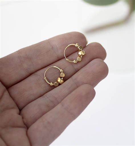 Tiny Solid Gold Hoop Earrings Small 14k Gold Hoop Real Gold Etsy