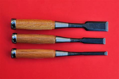 Japan Set 3 Senkichi Chisel Wood Oak Handle Oire Nomi Yasugi Steel 9mm