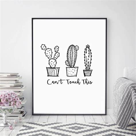 Cacti Print Cant Touch This Black And White Cactus Wall Etsy