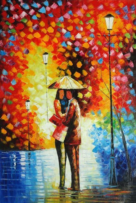 Framed Lovers Hug Under Umbrella On Rainy Day Street At Night Oil