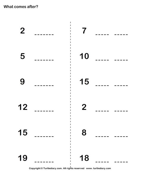 Number That Comes After Turtle Diary Worksheet