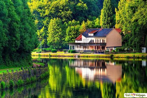 House Reflected In The Lake Hd Wallpaper Download Lakes Wallpapers