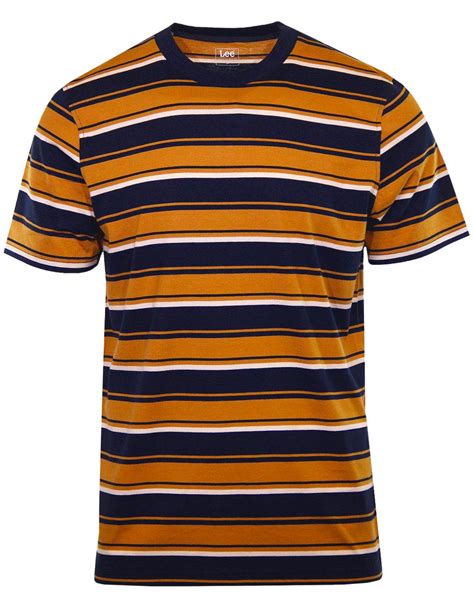 Run Fly Mens Mustard Yellow 60s 70s Retro Mod Striped T Shirt