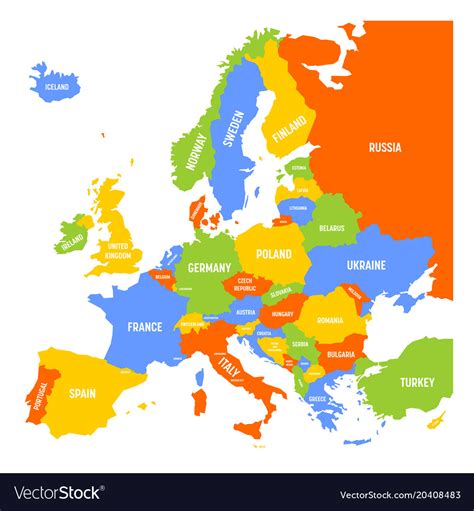 Map of europe with capitals. Colorful map of europe Royalty Free Vector Image