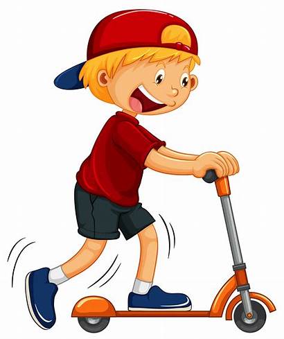 Scooter Boy Playing Vector Hand Childrens Clipart