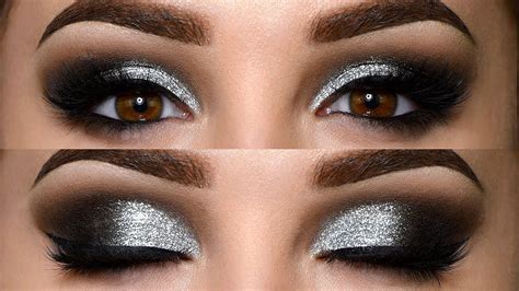 Classic Black Smokey Eye With Glitter Makeup Tutorial Makeupideassilver Silver Eye Makeup