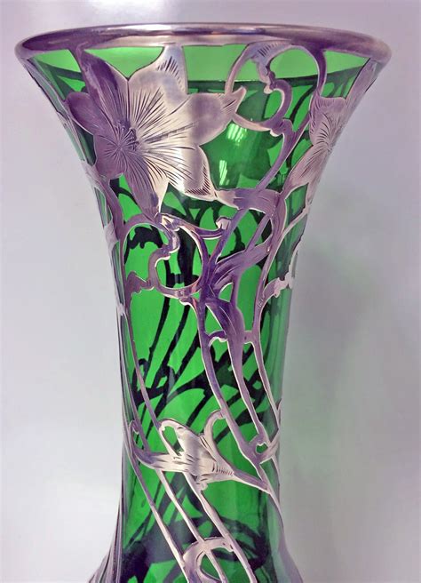 Art Nouveau Sterling Silver Overlay Glass Vase Alvin Circa 1900 At 1stdibs Sterling Silver