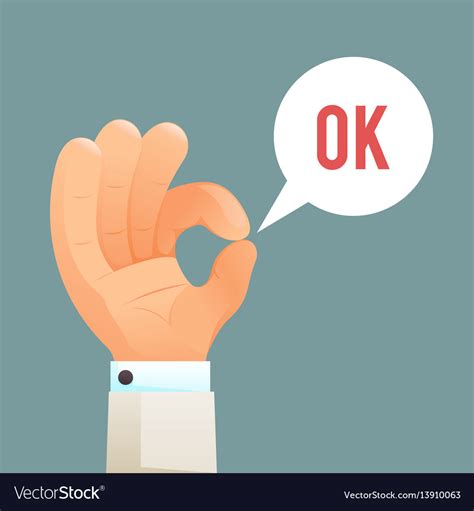 Ok Hand Sign Gesture Icon Cartoon Design Template Vector Image