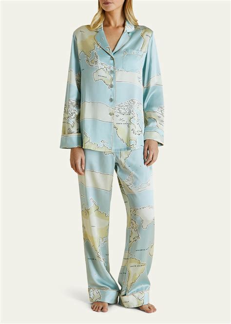 Olivia Von Halle Lila Atlas Silk Satin Pyjama Set Modesens