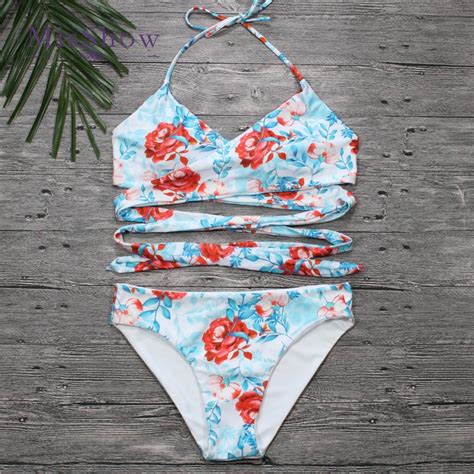 Misshow Floral Print Swimwear Summer Sexy Women Bikinis Swimsuit High Waist Bathing Suit