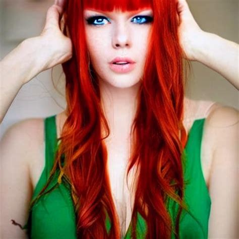 Beautiful Face Red Hair Green Eyes Openart
